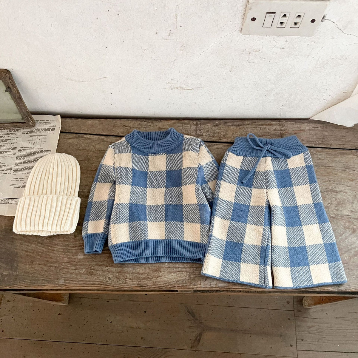 French Blue Gingham Knit Set