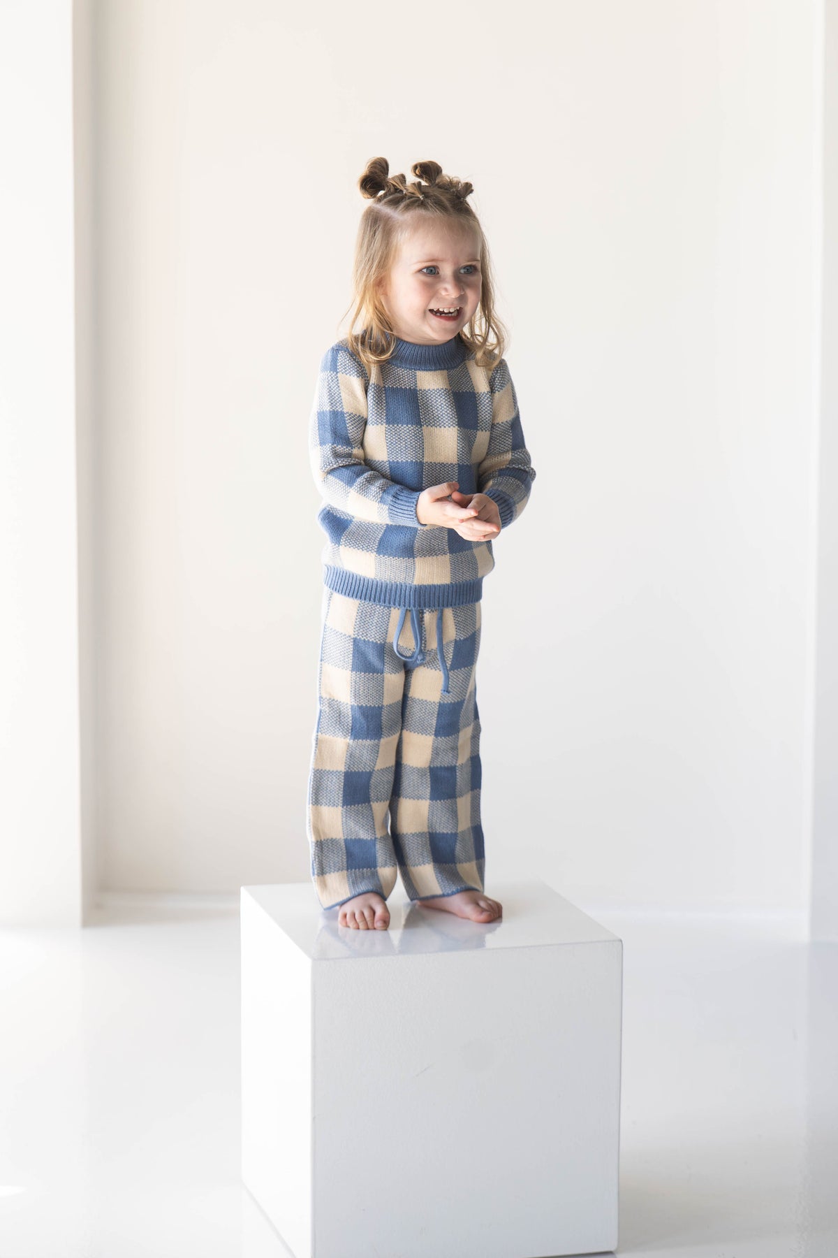 French Blue Gingham Knit Set