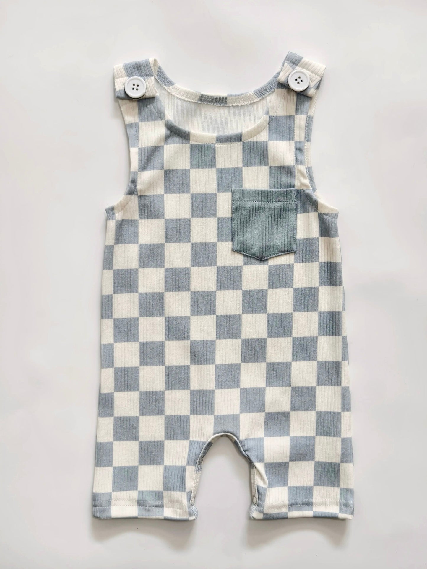 Blue Checker Pocket Romper