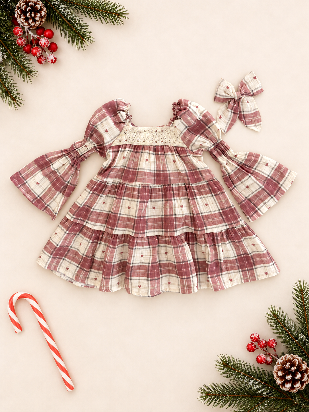 Merry Little Heart Dress with Bow Clip