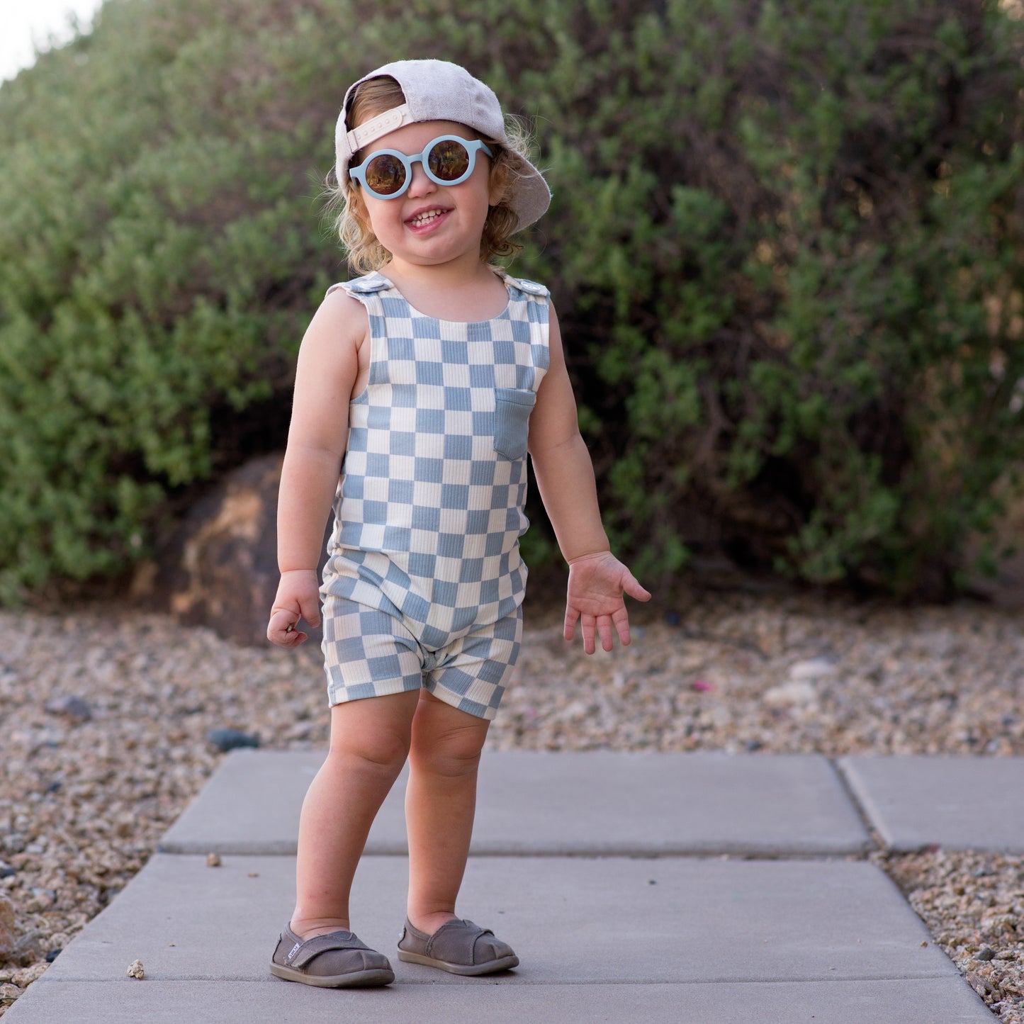 Blue Checker Pocket Romper