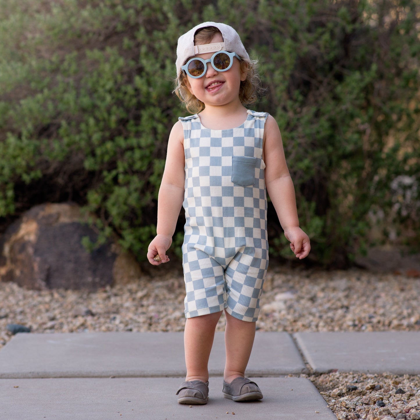 Blue Checker Pocket Romper