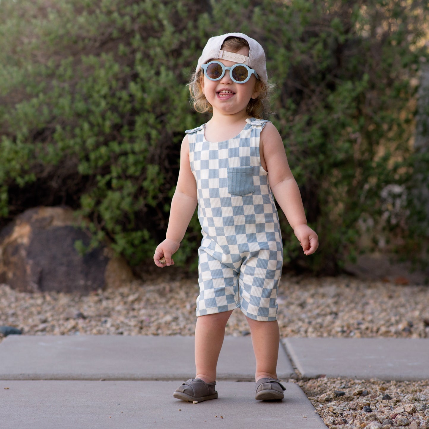Blue Checker Pocket Romper