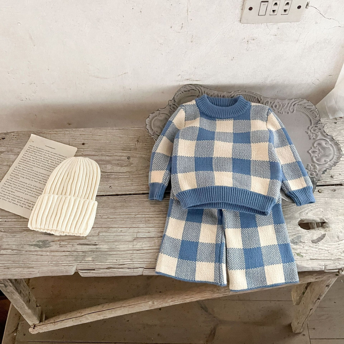 French Blue Gingham Knit Set