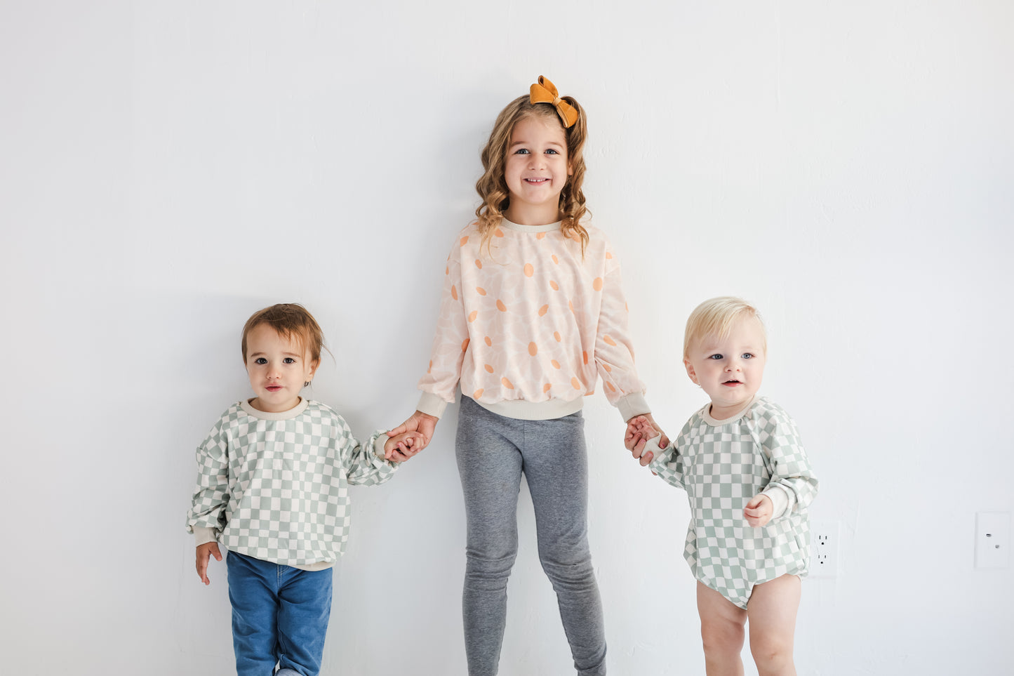 Wavy Check Long Sleeve Romper