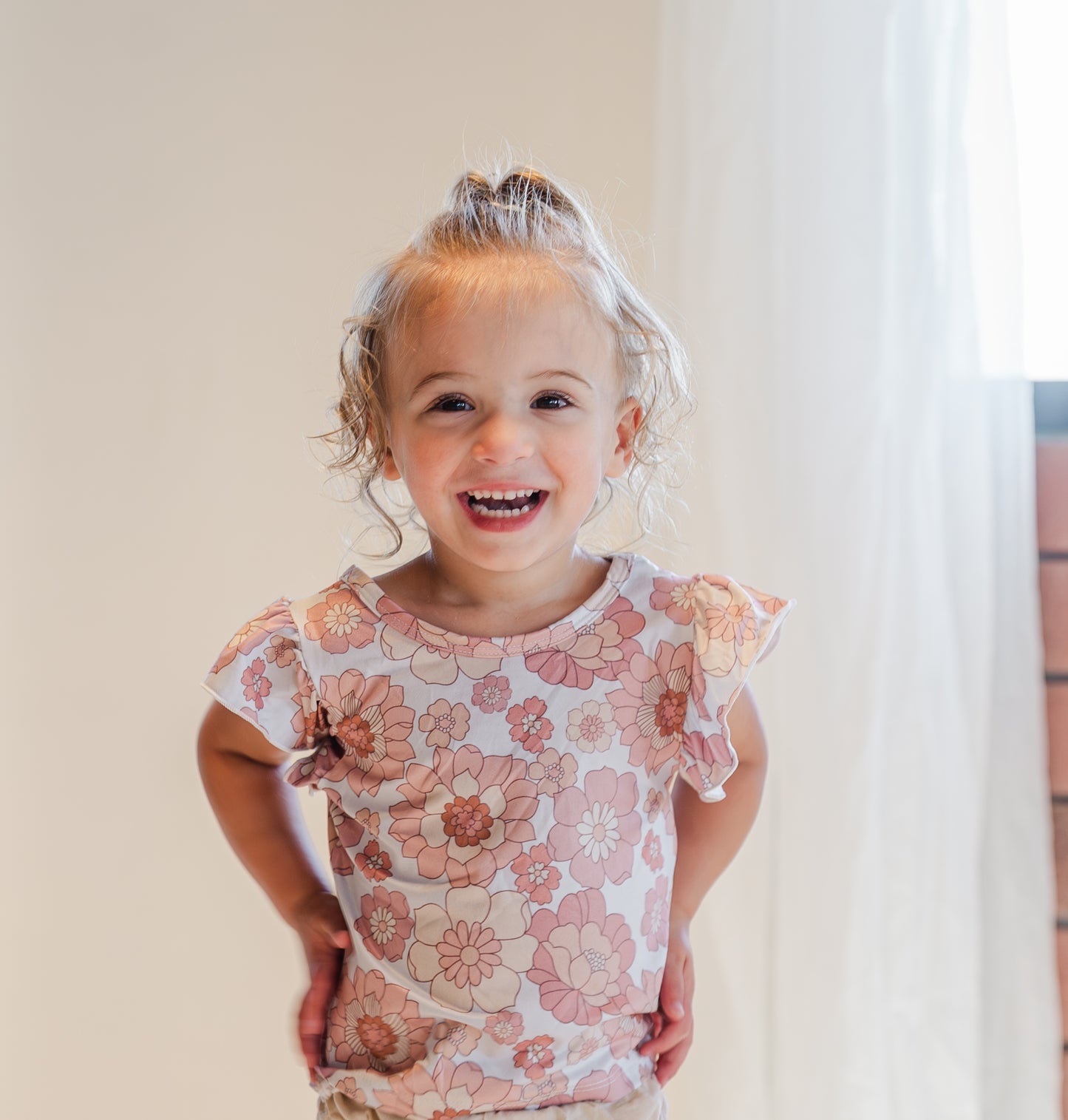 Retro Flower Flutter Sleeve Shirt