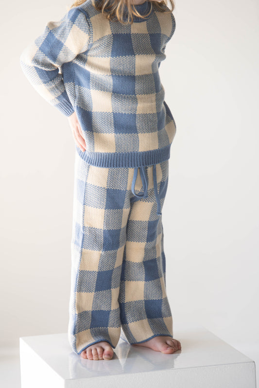 French Blue Gingham Knit Set