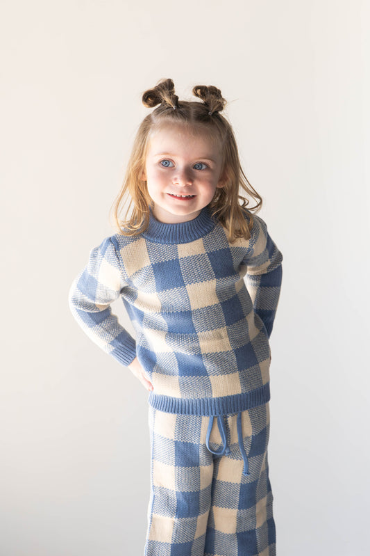 French Blue Gingham Knit Set