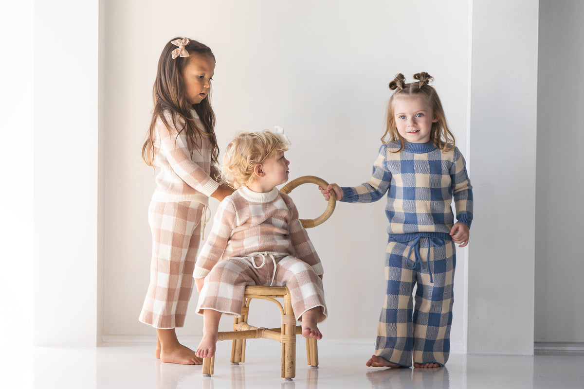 French Blue Gingham Knit Set