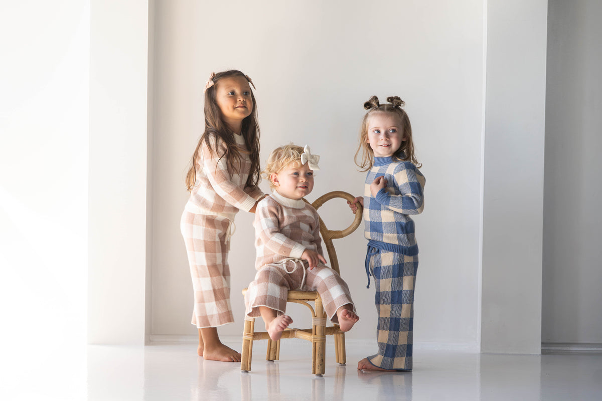 French Blue Gingham Knit Set