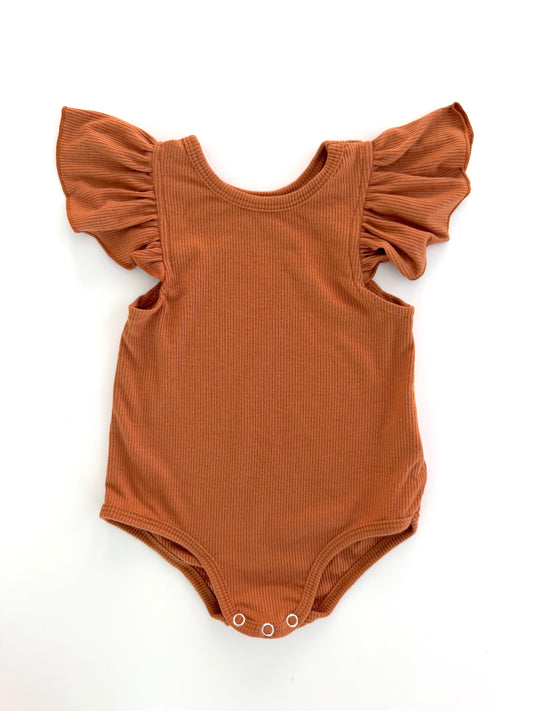 Terracotta Flutter Sleeve Bodysuit