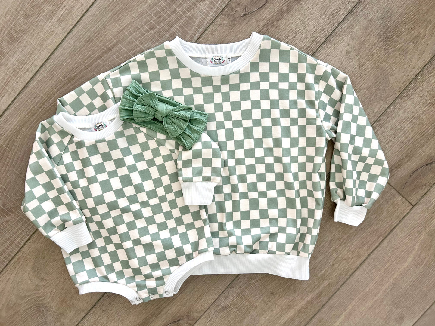 Wavy Check Long Sleeve Romper