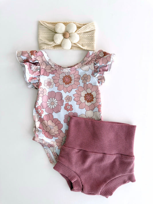 Retro Flower Short Sleeve Bodysuit