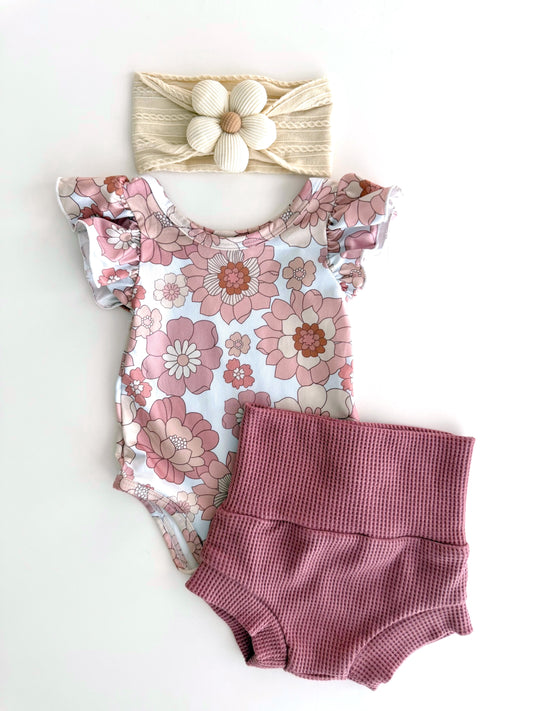Retro Flower Short Sleeve Bodysuit