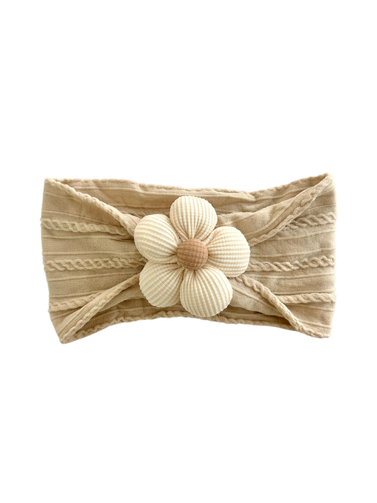 Beige Daisy Bow Headband