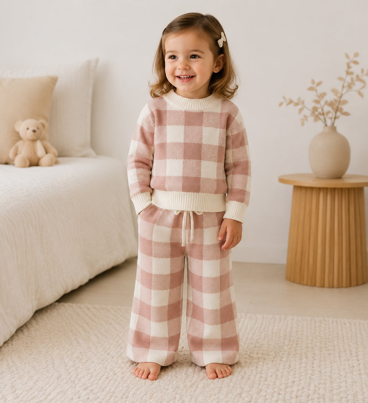 Blush Gingham Knit Set
