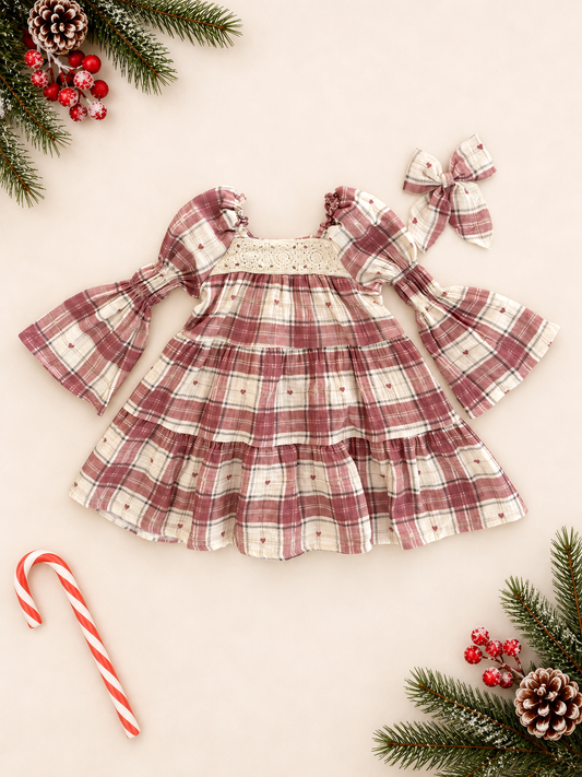 Merry Little Heart Dress with Bow Clip